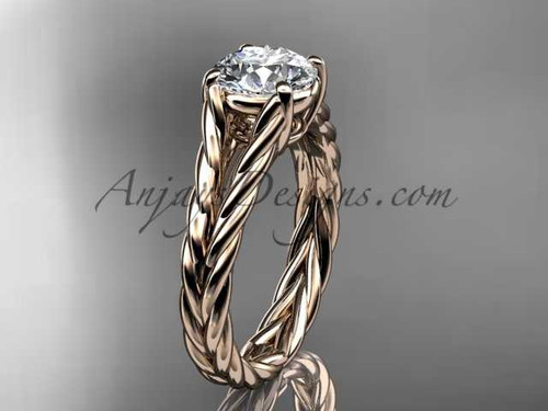14kt rose gold twisted rope engagement ring with a "Forever One" Moissanite center stone RP8108 14kt rose gold twisted rope engagement ring with a "Forever One" Moissanite center stone RP8108
