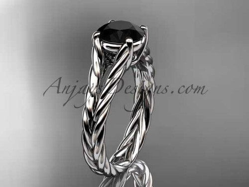 14kt white gold twisted rope engagement ring with a Black Diamond center stone RP8108