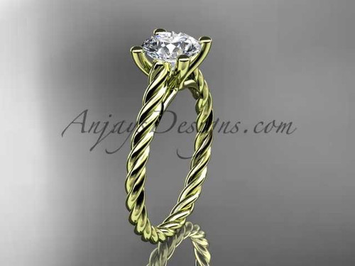 14kt yellow gold twisted rope wedding ring with a "Forever One" Moissanite center stone RP8116 14kt yellow gold twisted rope wedding ring with a "Forever One" Moissanite center stone RP8116