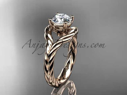 14k rose gold "Forever One" Moissanite twisted rope engagement ring RP8125