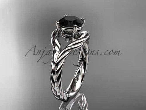 14k white gold Black Diamond twisted rope engagement ring RP8125