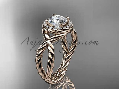 14kt rose gold rope halo diamond engagement ring with a "Forever One" Moissanite center stone RP8127 14kt rose gold rope halo diamond engagement ring with a "Forever One" Moissanite center stone RP8127