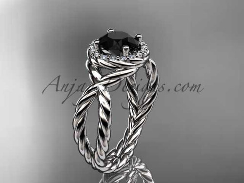 14kt white gold rope halo diamond engagement ring with a Black Diamond center stone RP8127 14kt white gold rope halo diamond engagement ring with a Black Diamond center stone RP8127