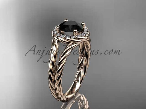 14kt rose gold rope halo diamond engagement ring with a Black Diamond center stone RP8131 14kt rose gold rope halo diamond engagement ring with a Black Diamond center stone RP8131