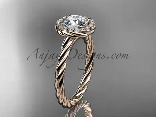 14kt rose gold "Forever One" Moissanite rope engagement ring RP8197