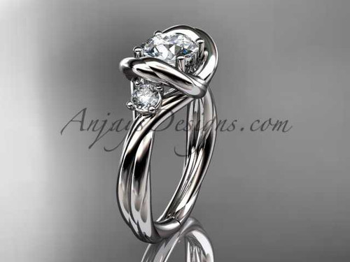 14kt white gold twisted rope three stone engagement ring with a "Forever One" Moissanite RP8146 14kt white gold twisted rope three stone engagement ring with a "Forever One" Moissanite RP8146