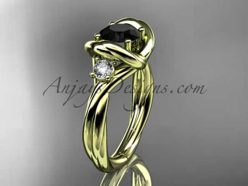 14kt yellow gold twisted rope three stone engagement ring with a Black Diamond RP8146
