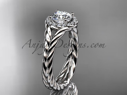 Platinum halo rope diamond engagement ring "Forever One" Moissanite center stone RP8380