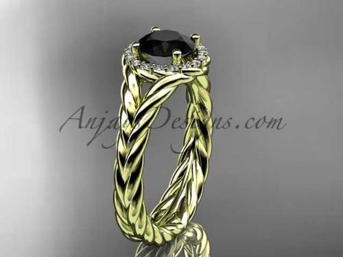 14kt yellow gold halo rope diamond engagement ring Black Diamond center stone RP8380 14kt yellow gold halo rope diamond engagement ring Black Diamond center stone RP8380