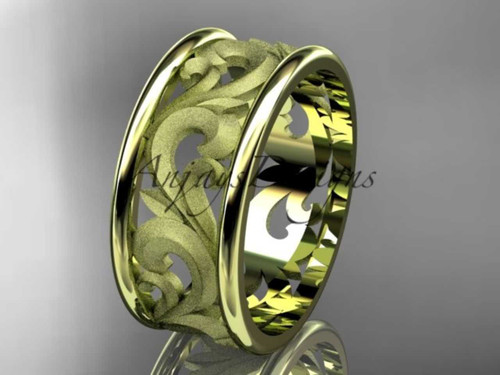 14kt yellow gold leaf engagement ring, wedding band ADLR121G