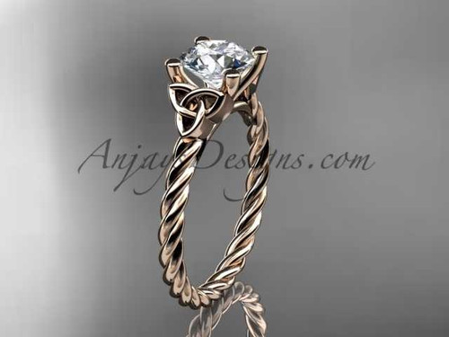 14kt rose gold rope triquetra celtic engagement ring with a "Forever One" Moissanite center stone RPCT9116 14kt rose gold rope triquetra celtic engagement ring with a "Forever One" Moissanite center stone RPCT9116