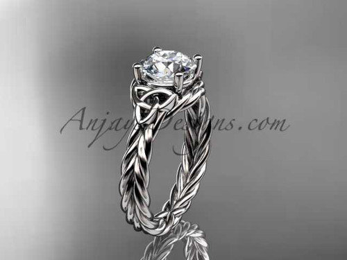 14kt white gold rope triquetra celtic engagement ring with a "Forever One" Moissanite center stone RPCT9112
