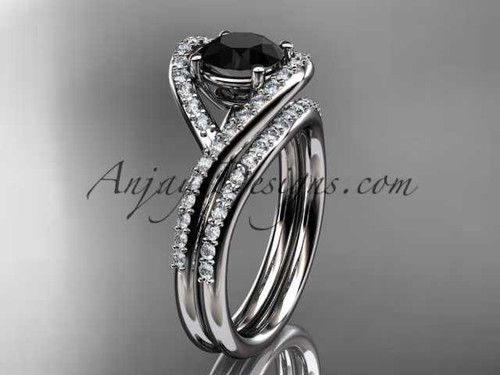 platinum diamond wedding ring, engagement set with a Black Diamond center stone ADLR383S