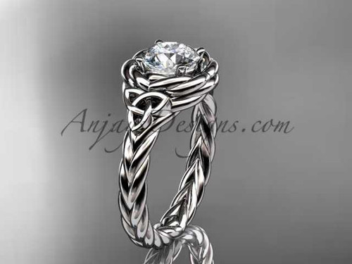 14K White Solid Gold Twisted Band Rope Wedding Ring Celtic Round Lab Grown Diamond Solitaire Engagement Ring RPCT9201