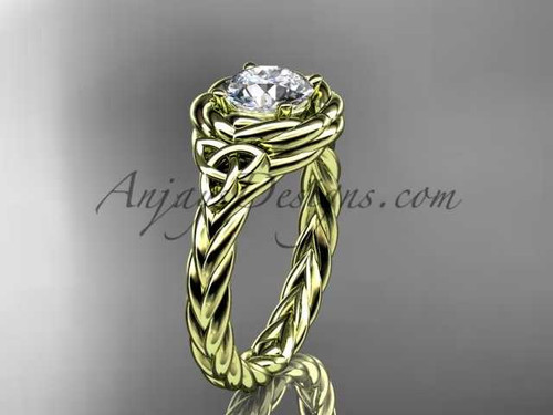 14K Yellow Solid Gold Twisted Band Rope Wedding Ring Celtic Round Lab Grown Diamond Solitaire Engagement Ring RPCT9201