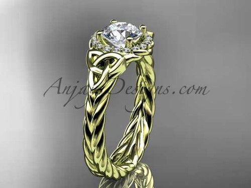 14kt yellow gold rope halo celtic trinity diamond engagement ring RPCT9380