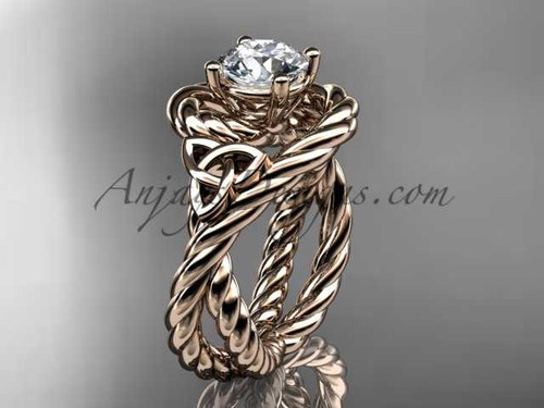 Unique Twisted Rope Wedding Ring, 14kt Rose Gold Celtic Trinity Bridal Ring RPCT9320