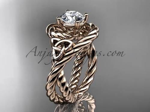 Amazing Rope Wedding Ring, Rose Gold Celtic Moissanite Ring