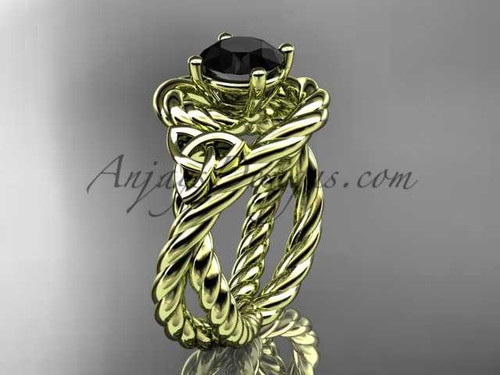 14kt yellow gold celtic trinity twisted rope wedding ring with a Black Diamond center stone RPCT9320 14kt yellow gold celtic trinity twisted rope wedding ring with a Black Diamond center stone RPCT9320
