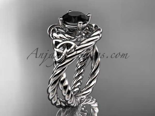 Platinum celtic trinity twisted rope wedding ring with a Black Diamond center stone RPCT9320