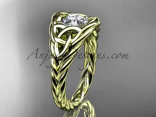 14kt yellow gold celtic trinity rope wedding ring with a "Forever One" Moissanite center stone RPCT964 14kt yellow gold celtic trinity rope wedding ring with a "Forever One" Moissanite center stone RPCT964
