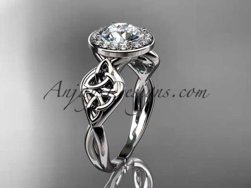 14kt white gold diamond celtic trinity knot wedding ring, engagement ring CT7219