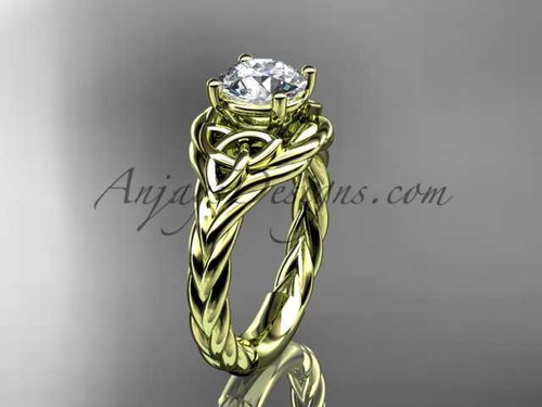 14kt yellow gold celtic trinity twisted rope wedding ring with a "Forever One" Moissanite center stone RPCT9125 14kt yellow gold celtic trinity twisted rope wedding ring with a "Forever One" Moissanite center stone RPCT9125