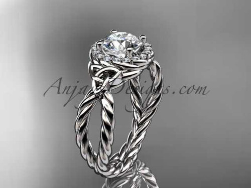 14kt white gold rope halo celtic triquetra engagement ring RPCT9127