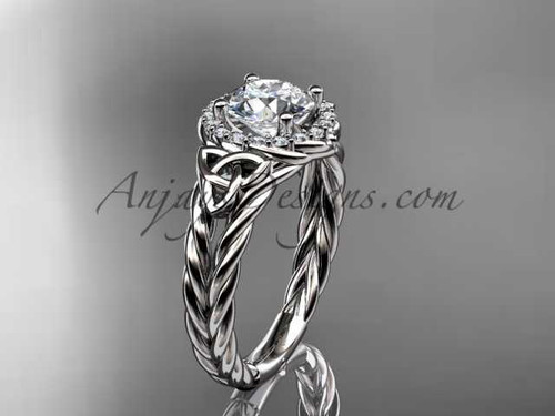 14kt white gold halo rope celtic triquetra engagement ring with a "Forever One" Moissanite center stone RPCT9131 14kt white gold halo rope celtic triquetra engagement ring with a "Forever One" Moissanite center stone RPCT9131