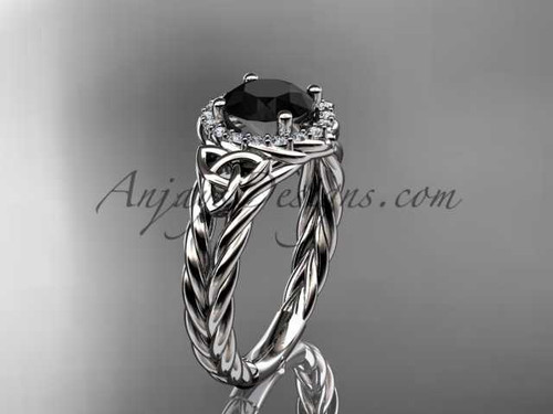 Platinum halo rope celtic triquetra engagement ring with a Black Diamond center stone RPCT9131 Platinum halo rope celtic triquetra engagement ring with a Black Diamond center stone RPCT9131