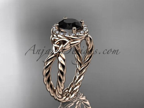 14k rose gold rope black diamond engagement ring RPCT9127