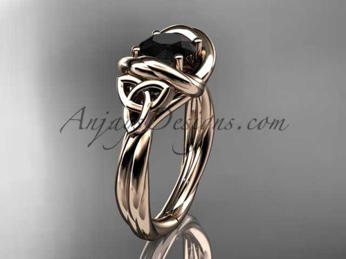 14kt rose gold trinity celtic twisted rope wedding ring with a Black Diamond center stone RPCT9146 14kt rose gold trinity celtic twisted rope wedding ring with a Black Diamond center stone RPCT9146