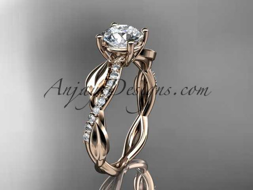 14kt rose gold leaf diamond wedding ring, engagement ring ADLR385