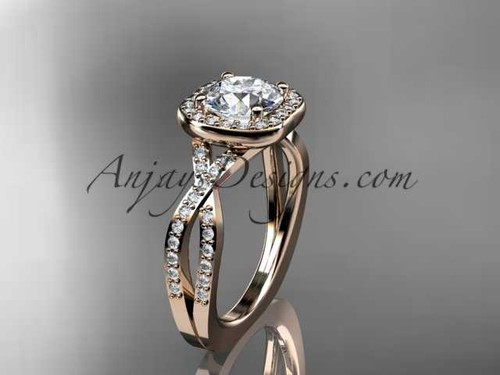 Halo Diamond Engagement Ring in 14kt Rose gold and with a "Forever One" Moissanite center stone ADER393
