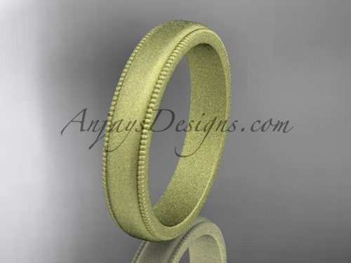 Yellow Matte Finish Gold Milgrain Wedding Band 4mm WB50404G