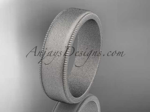 Platinum matte finish gold Milgrain 6mm wide wedding band WB50406G
