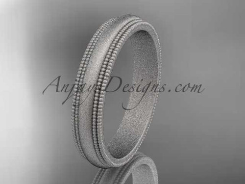 Platinum matte finish plain Milgrain 4mm wide wedding band WB50504G Platinum matte finish plain Milgrain 4mm wide wedding band WB50504G