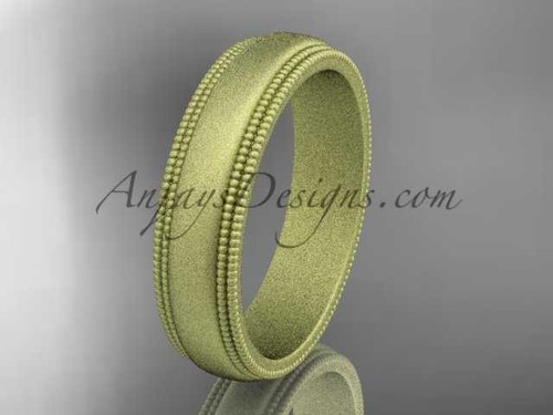 14k yellow matte finish gold plain Milgrain 5mm wide wedding band WB50505G