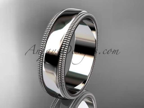 14k white gold plain Milgrain 6mm wide wedding band WB50506G