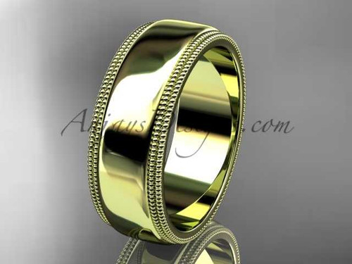 14k yellow gold plain Milgrain 7mm wide wedding band WB50507G