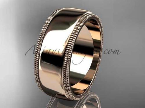 14k rose gold plain Milgrain 8mm wide wedding band WB50508G