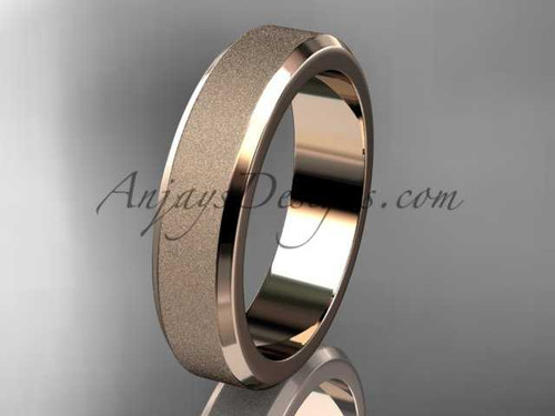 14k rose matte finish gold plain 5mm wide engagement rings for men WB50705G