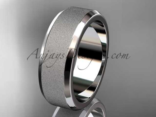 14k white matte finish gold plain 7mm wide engagement rings for men WB50707G