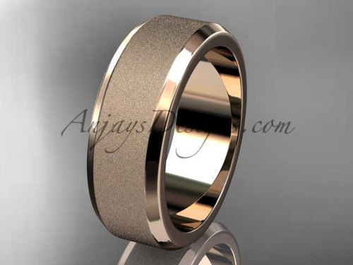 14k rose matte finish gold plain 7mm wide engagement rings for men WB50707G