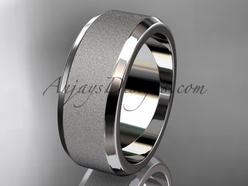 Cyrus - Men's 14K White Gold Wedding Ring with Engraved Double Milgrain  Edge - Wedding Bands & Co.