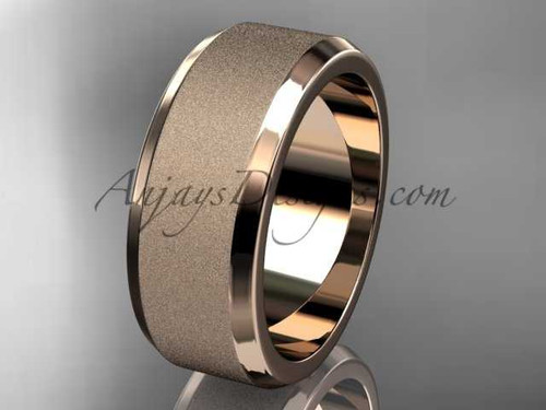 14k rose matte finish gold plain 8mm wide engagement rings for men WB50708G