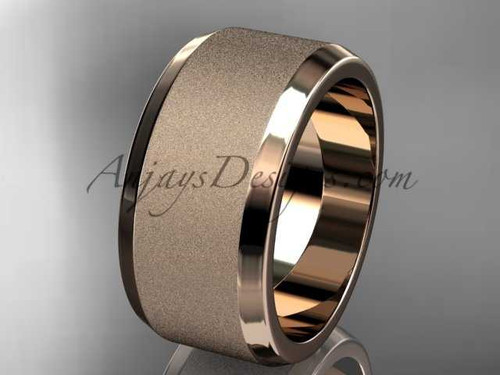 14k rose matte finish gold plain 10mm wide engagement rings for men WB50710G