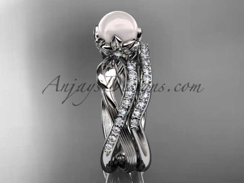 Platinum Pearl Flower and Leaf Engagement Set AP70S