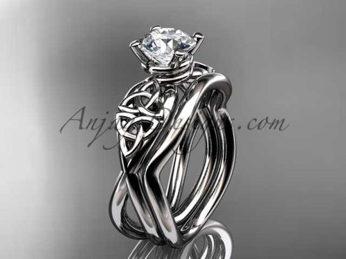Delicate Wedding Set, Platinum Celtic Moissanite Engagement Ring CT770S Delicate Wedding Set, Platinum Celtic Moissanite Engagement Ring CT770S