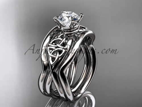 Double Band Engagement Ring - Celtic White Gold Ring CT770S